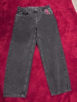 Ninth Hall Baggy Black Jeans with Graphic Embroidery