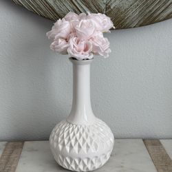 Shabby Chic White Vase w/Pink Flowers