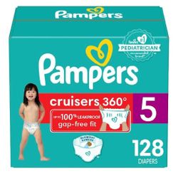 Pampers Cruisers 360 Diapers - Size 5, One Month Supply (128 Count), Pull-On Disposable Baby Diapers