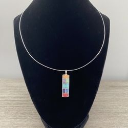 .925 Sterling Silver Multicolor Inlay Thailand Pendant & 18" Omega Italy Chain