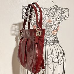 Coach Ashley Convertible MERLOT Patent Leather Crossbody Purse Hobo