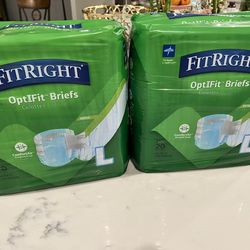 Brand New 2 Packs MEDLINE FitRight OptIFit Briefs Large (40 briefs) retails $80!!!