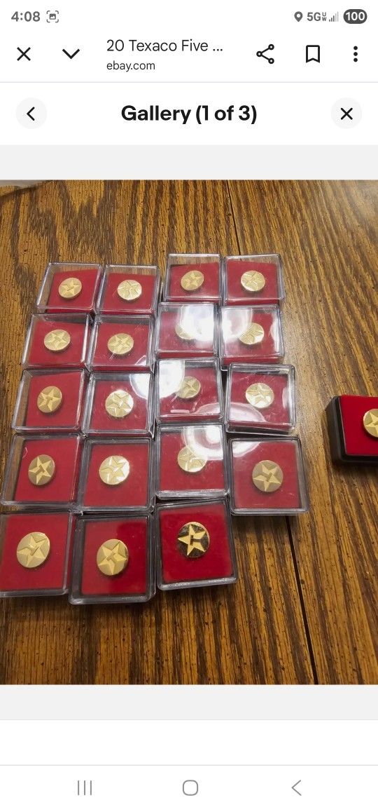 20 Texaco Five Point Star Letter T Logo Small Round Gold Tone Lapel Pin Tie Tack