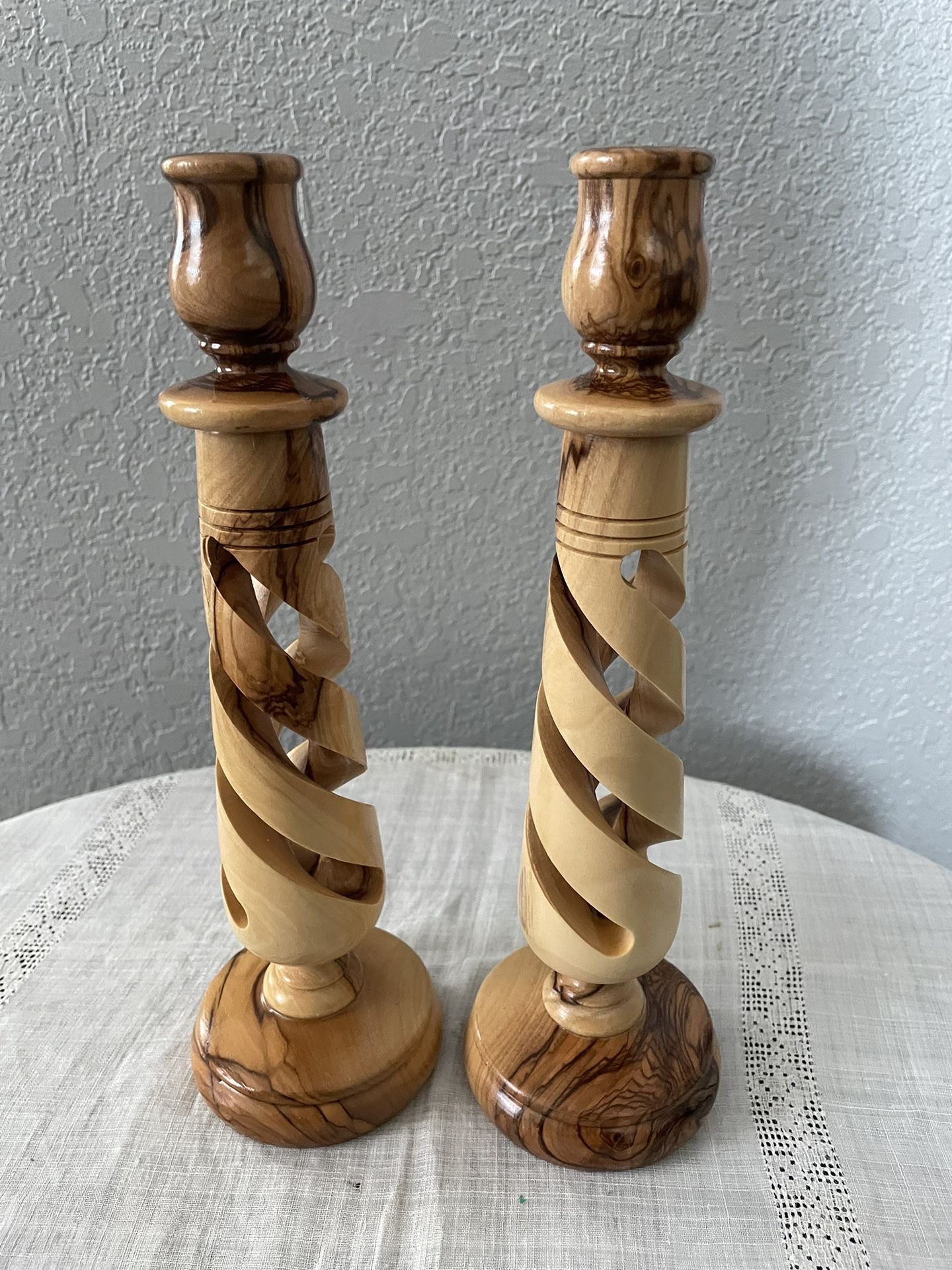 Pair of wooden candle holders 10”