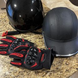 Pair of Riding Helmets With Gloves 