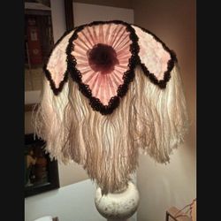 Vintage Victorian Style Pink Mauve Rose Silver Satin Fringed Table Lamp Shade....asking $40.00