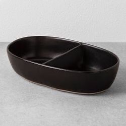 Black Divided Stoneware Serving Bowl