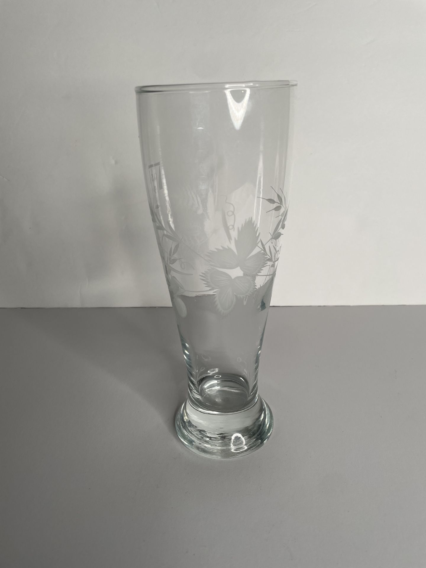 Vintage German Beer Glass with White Floral Motif