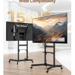 Heavy-Duty Rolling TV Stand for 55–100" Screens — Supports 165 lbs, Stable Mobile TV Cart with Shelf & Locking Wheels, Floor TV Stand, Max VESA 800x60