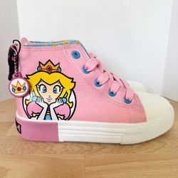 Peach Sneakers Sz 2 3 Girls Kids Mario Kart Nintendo NEW Converse Shoes Back to School PINK High Top