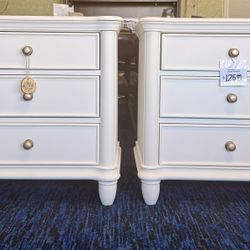 Two White Refinished Nightstands With Gold Handles
