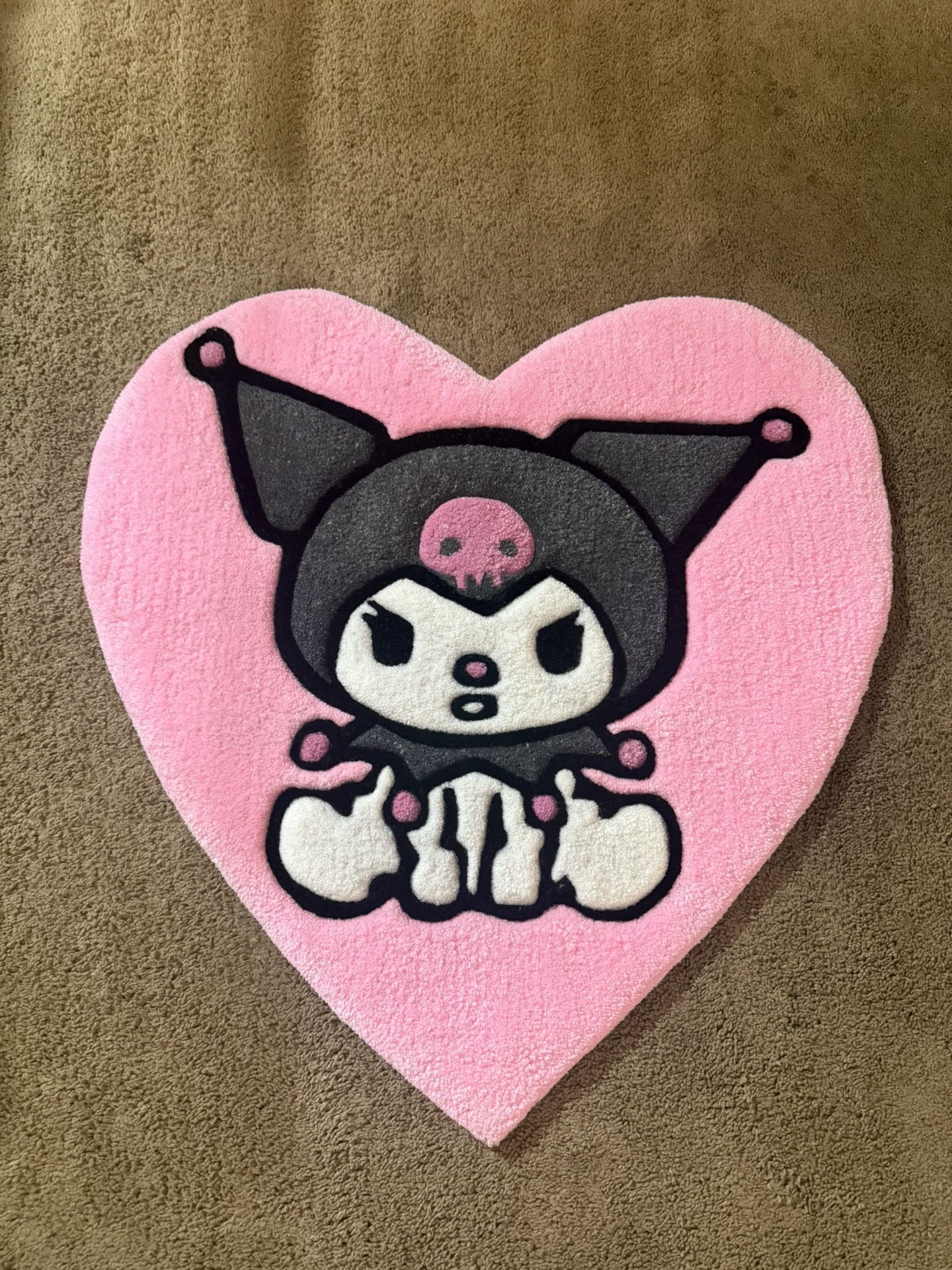 Kuromi Hand Tufted Rug - Area Rug - Throw Rug - Pink Heart - Sanrio Kuromi - Kuromi My Melody
