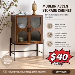 ❤️$40❤️ Wooden Storage Cabinet, 41.3"(H), Freestanding Pantry Locker, Accent Display Bookcase with Glass Door, Modern Organizer Cupboard for Office, L