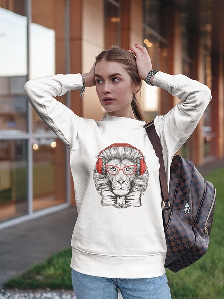 Smartprints Hipster Lion With Glasses. Sweatshirt Women's -Image by Shutterstock White Size 5XL