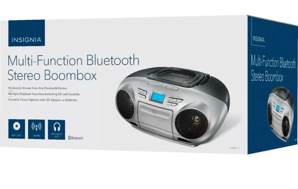Insignia - AM/FM Radio Portable CD Boombox with Bluetooth - Silver/Black