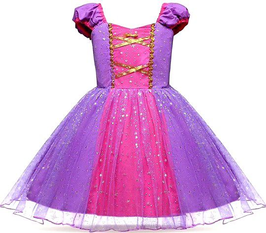 Dressy Fancy REPUNZEL Daisy Princess Costume  Sparkle Tulle Dress Up for Toddler Girls, Halloween Birthday Party Outfit Purple