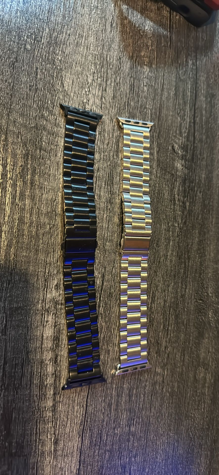 Set of 2 Black & Silver Stainless Steel Band for Apple Watch (42mm/44mm/45mm/49mm) (Never Used)