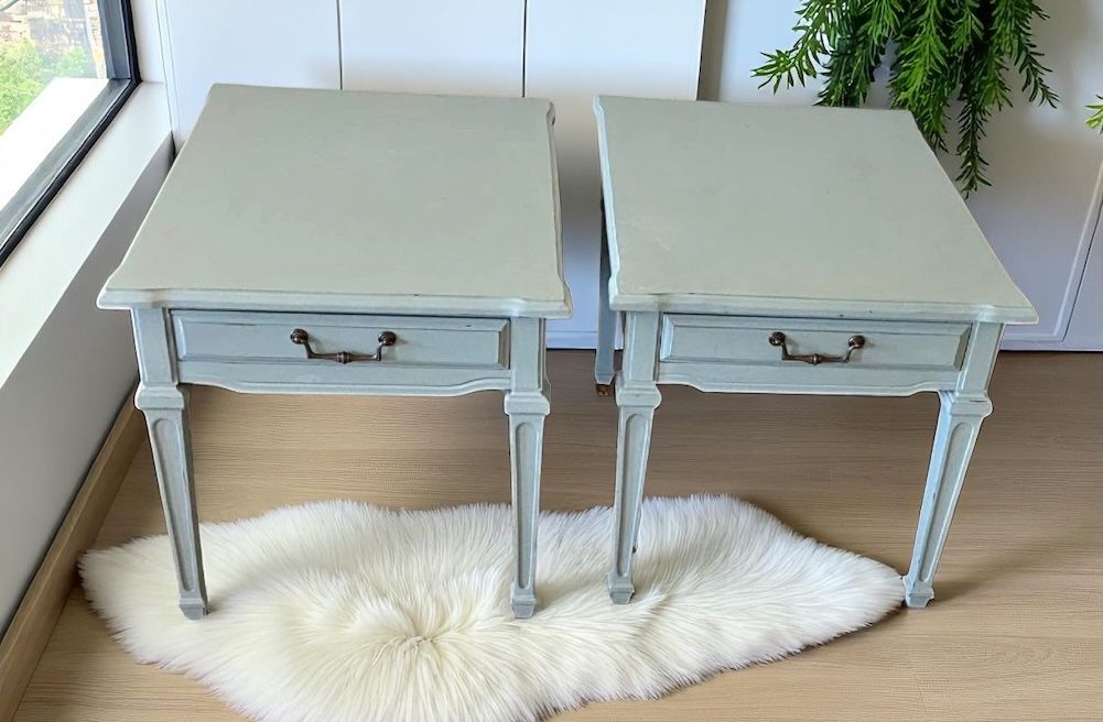 Set Of Two Shabby Chic Blue End Tables
