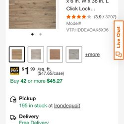 Vinyl Flooring TrafficMaster Edwards Oak 6 MIL x 6 in. W x 36 in. L Click Lock...
