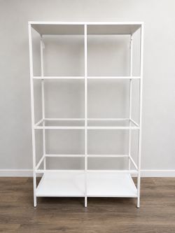 IKEA VITTSJÖ Shelf / Bookcase – White Metal Frame with Glass Shelves