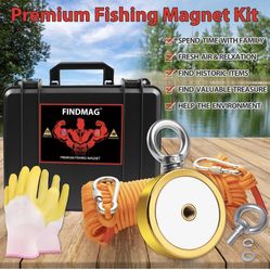 FINDMAG Double Sided 1000 lbs Pulling Force Magnet Fishing Kit with Case, 2.95" Diameter Fishing Magnets Perfect for Retrieving Items, Magnet Tool, Gi