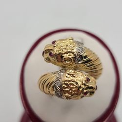 18k Gold Diamond And Ruby Panther Ring