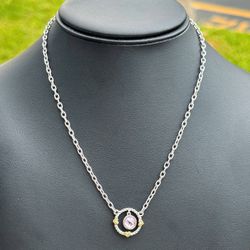 Jewelry Judith Ripka Sterling 18K yellow Gold .925 sterling silver Pink Quartz Natural Diamond Necklace 2.10CTW 17" 3.00mm JR Pink Pouch