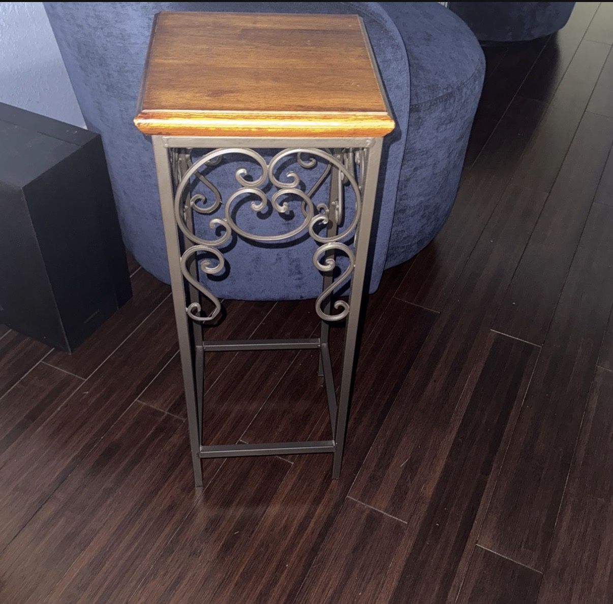 Heavy Iron Side Table/End Table With Wood Top