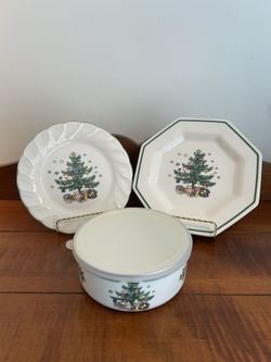 Vintage Nikko Christmas Dishes, Enamel Bowl with Lid