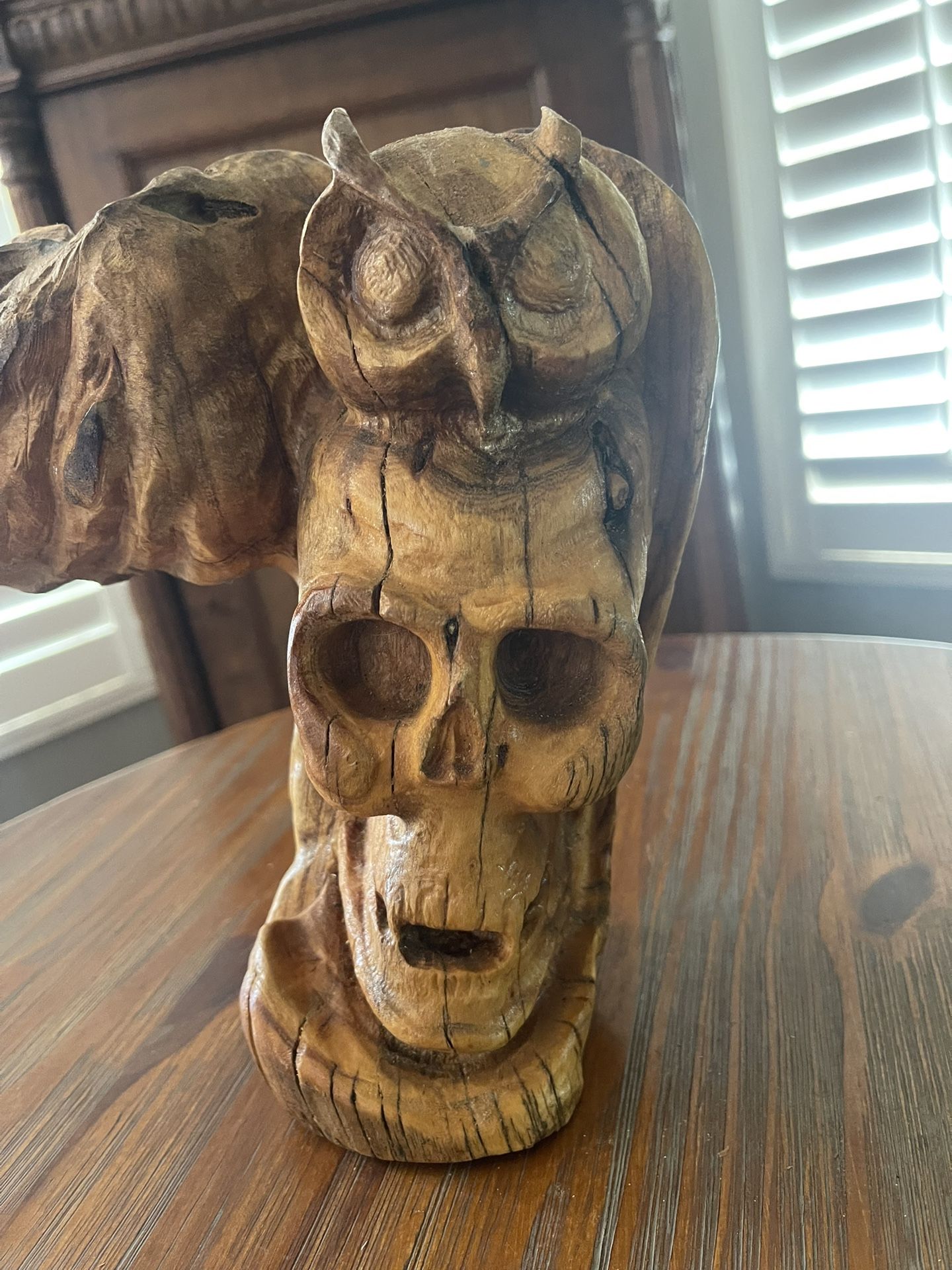 Unique Owl And Skull Carved Candle Holder