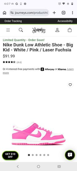Nike Dunk Low Athletic Shoe - Big Kid - White / Pink / Laser Fuchsia