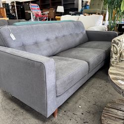 Dark Gray Mid-Century Modern Sofa Couch, Tufted Backrest