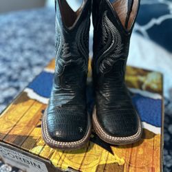 Kids Lizard Belly Print Black Boots