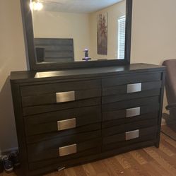 King size bed with mattress and dresser