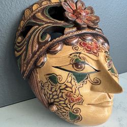 Indonesian Javanese Batik Wood Mask- Wall Decor