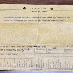 Original Aug 15 1945 WW2 Japan Surrender News Bulletin - U.S. Pacific Fleet Naval Despatch