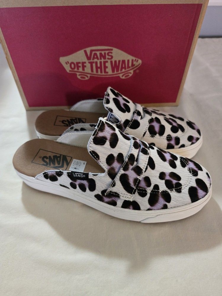 VAN'S White Leopard Mules 8.5