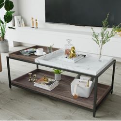 Modern Coffee Table with Metal Frame & Storage Shelf – Brand New