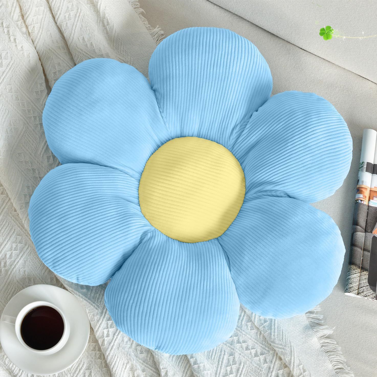 Flower-Shaped Throw Pillow Cushion Flower Pillow Soft Seating Plush Blue -23.62"