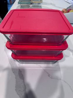 Pyrex Glass Food Storage Containers with Red Lids