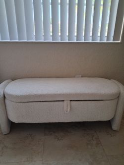 White Boucle Storage Bench