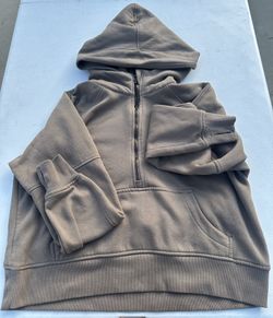 Sacre Light Brown Cropped Half Zipped Hoodie