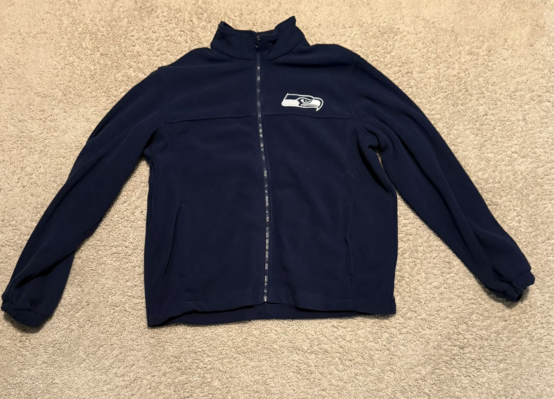 NFL Seattle Seahawks Full-Zip Fleece Jacket Navy Blue Embroidered Team Logo