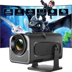 Mini Projector with WIFI 6 and Bluetooth 5, HY300 Full HD 4K Support, Portable Projector Android 11, 300ANSI Auto Keystone Correction 130" Screen, 270