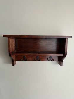 Wood Wall Shelf with 3 Coat Hooks