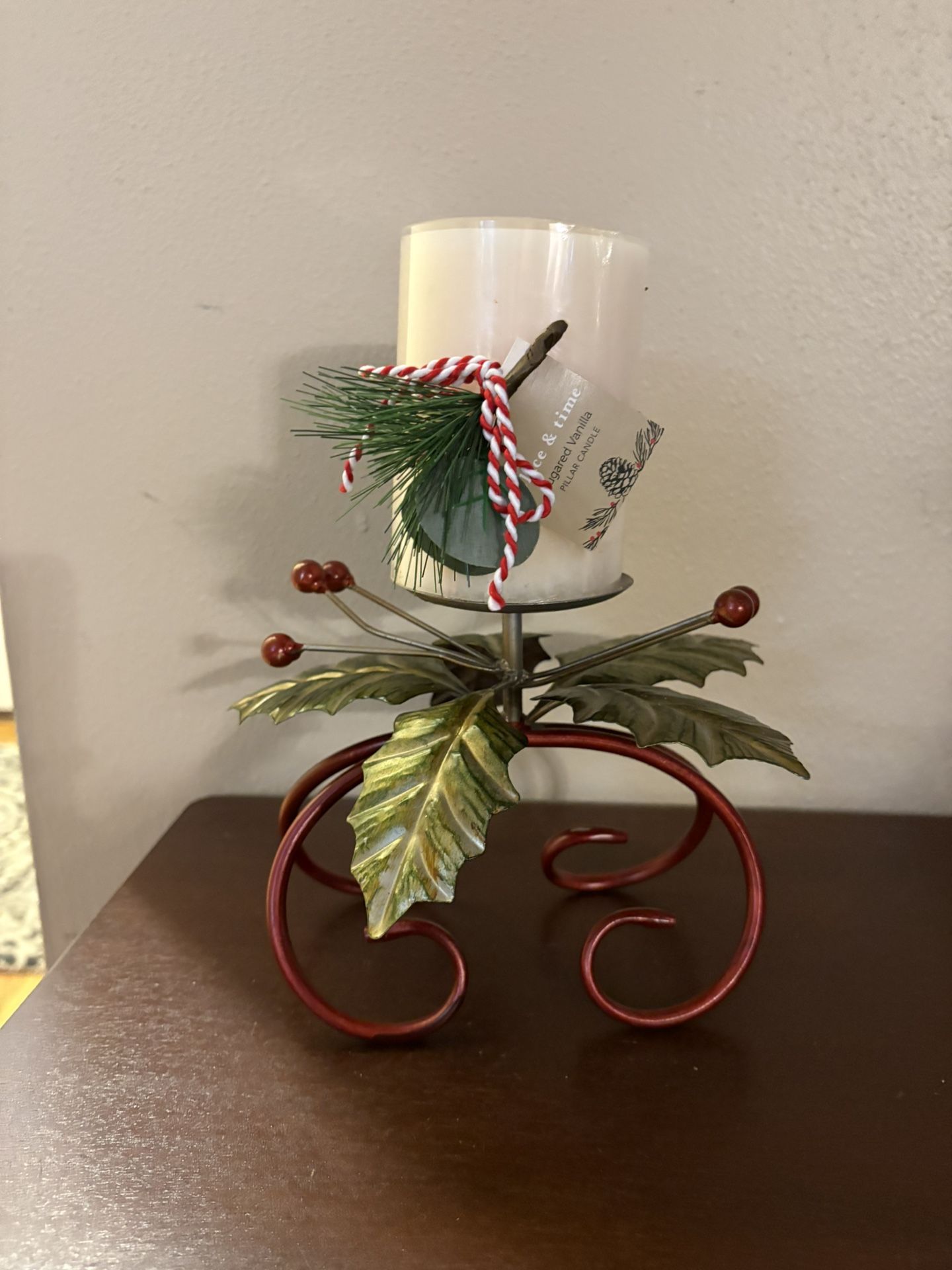 Home For Christmas 8x8x5.5" Holly Berry Candle Holder  Candle Included 