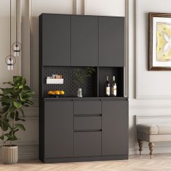 74 Freestanding Kitchen Pantry Cabinet Cupboard with 6 Doors,3 Shelves and 2 Drawer,Versatile Wardrobe & Kitchen Cabinet,Craft Storage Cabinet,Laundry