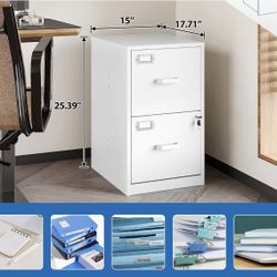 🥨2 Drawer File Cabinet with Lock Vertical Filing Storage Office Home Steel Vertical File Cabinets for Letter Size File Cabinet Locked, White