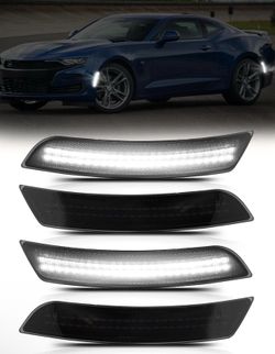 4Pcs Smoked White LED Side Marker Lights for Chevy Camaro 2016-2023 Front & Rear