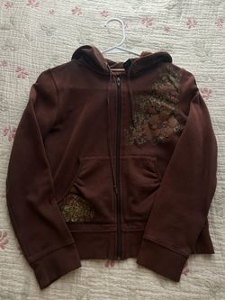 DKNY Brown Zip-Up Floral Hoodie